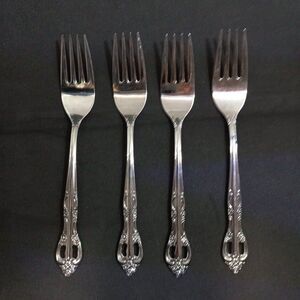 United Silver Stainless Acadia Salad/Dessert Fork-Japan-Pierced-Floral-Lot of 4
